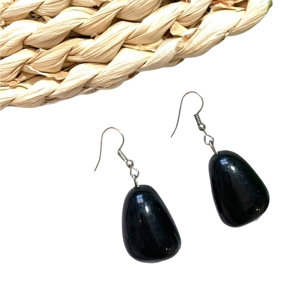 Boutique Black Large Bead Silver Tone Fishhook Wardrobe Staple Statement Earring